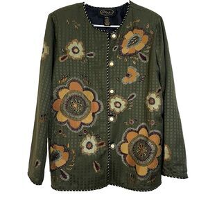 Vintage Alex Kim Green Boho Embroidered Cottagecore Blazer Jacket PXL P XL
